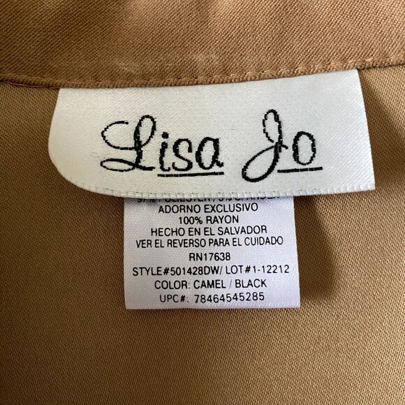 Lisa Jo Women's 14 Tan Black Floral Embroidered Faux Suede Lightweight Blazer - Picture 9 of 14